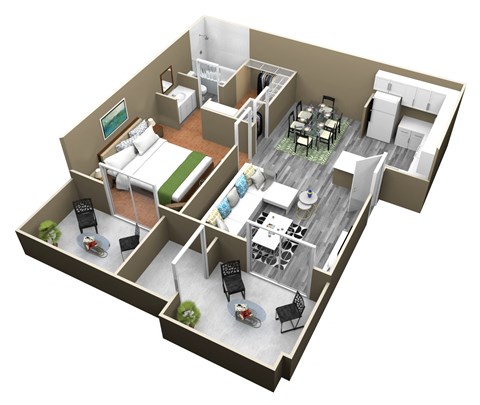Floor plan for 1 bed, 1 bath, 750 sqft